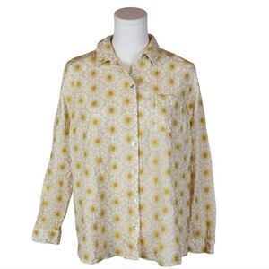 J. Jill Yellow Floral Embroidered Button-Up Shirt Cotton Size SP